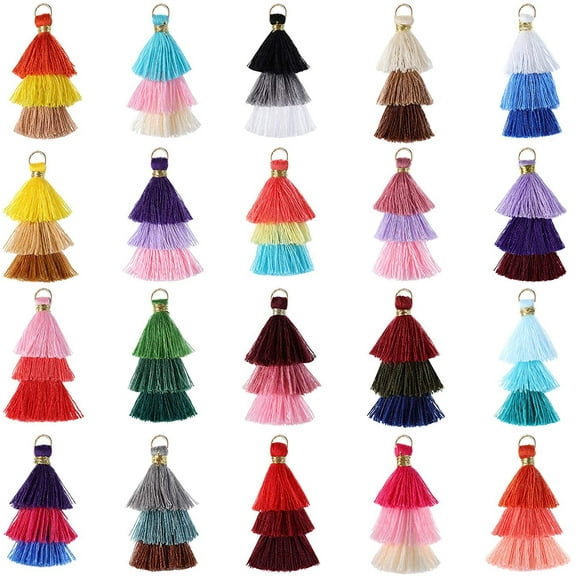 20 Pcs Tiny Tri Layered Keychain Tassels 1.38 Inches Mini 3 Layers Tassel for Craft Jewelry Earring Making Bookmark(Random Color)