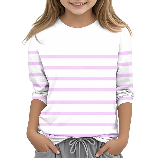 MeetoTime Mode Enfant Couleur Unie Imprimé Manches 3/4 Col Rond Hauts T-shirt pour Garçons Filles