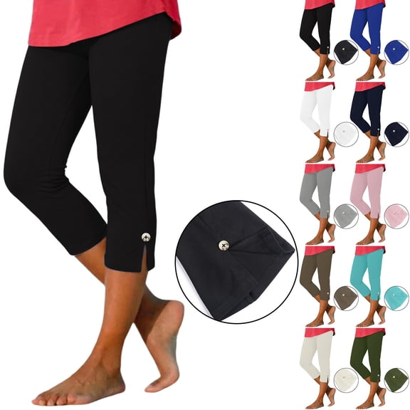 SUYIDA Capri Leggings for Women Plus Size Front Ankle Pants Knee Length No Pockets High Waisted Yoga Workout Tights Cropped Trousers