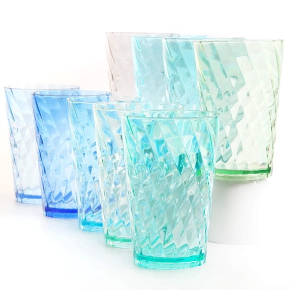Youngever 9 Pack 20 Ounce Plastic Tumblers, Cafe Break-Resistant Drinking Glasses, Restaurant-Quality Shatterproof Beverage Tumblers in 9 Assorted Colors (Twist Pattern)