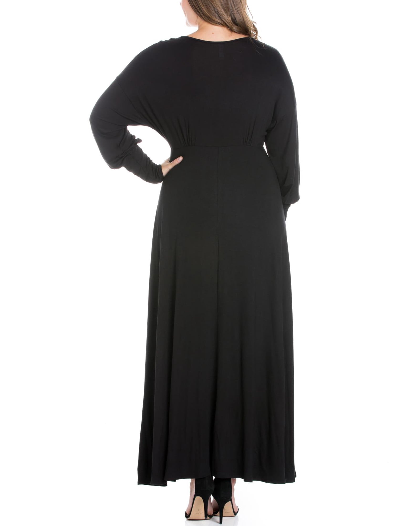 24seven Comfort Apparel Plus Size V-Neck Long Sleeve Maxi Dress