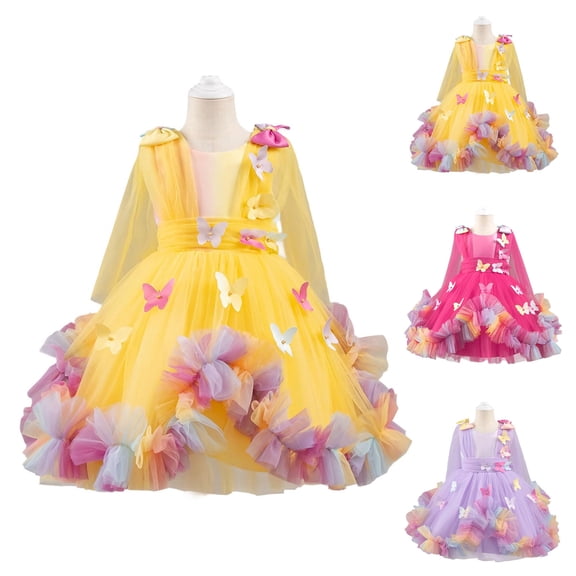ATOGUTA Dress for Girls Tulle Party Birthday Poster Formal Fancy Flower Princess Dresses Size 1T-9, Yellow