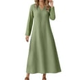 thumbnail image 2 of Conairie Women Flowy Dresses Solid Color V Neck Loose Stretch Fashion Long Sleeve A-Line Dress Lightweight Spring Fall formal Dresses Light Green XXL, 2 of 4