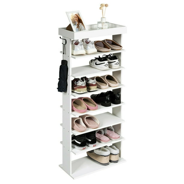 Gymax 7Tier Shoe Rack Vertical Design Wooden Shoe Storage Shelf w