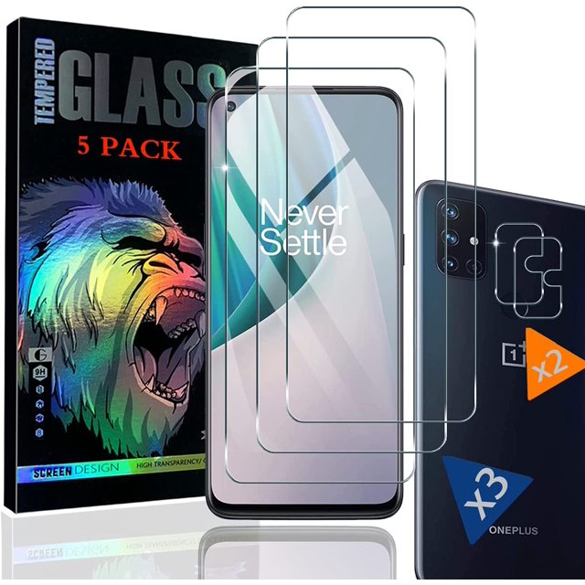 【3 +2 Pack】FYBTO for OnePlus Nord N10 5G Screen Protector 【3 Pack】 + Camera Lens Protector 【2 Pack】 HD for OnePlus Nord N10 Tempered Glass Film has 9H Anti-Scratch Hardness, Edge Full