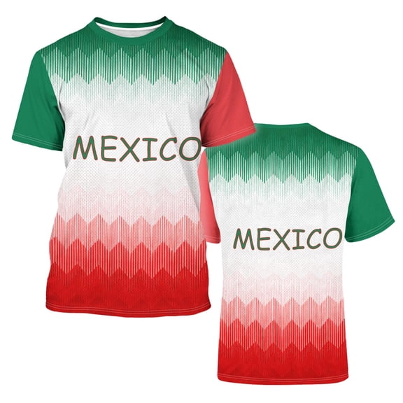 Mexico 2026 Soccer Cup Fan Jersey for Men, Crewneck Short Sleeve T-Shirt with Shield & Text Graphic, Lightweight Breathable Athletic Top, 1 PC Army Green 16