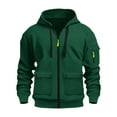 thumbnail image 3 of SnZhen Men's Hooded Sweatshirts Fashion Solid Color Multiple Pockets Sports Long Sleeved Hooded Casual Zip Jackets Green XXXL, 3 of 4