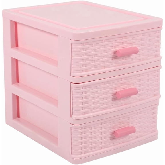 Plastic Drawer Designed 3 Compartment Jewelry Storage Box Pink