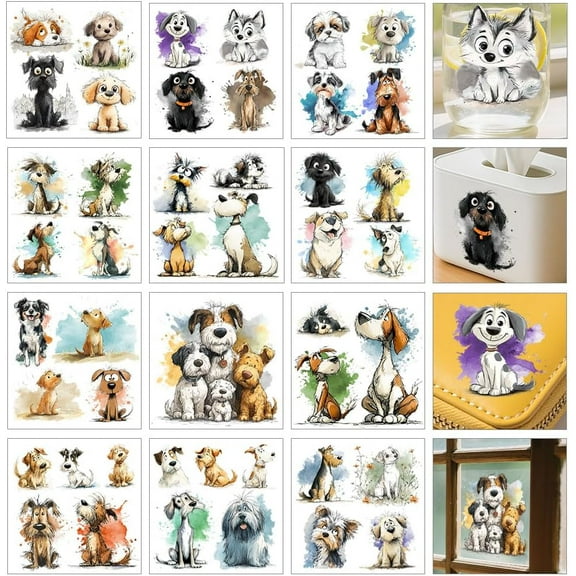 46 Styles Watercolor Puppy Rub on Stickers for Crafts and Furniture 12 Sheets Cute Dog Rub on Transfer Stickers PVC Rub On Decals for DIY Home Window Craft Decor 14x14cm