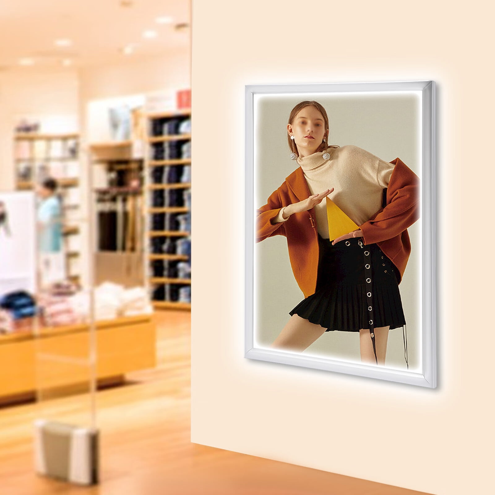 LOYALHEARTDY 18" x 24" LED Backlit Movie Poster Frame Art Picture Frame Photo Frame 110V 10W 2000lux Rectangular Light Box Advertising Display Frame Wall Mount Store Restaurant Sign Board Silver