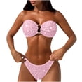 thumbnail image 2 of Minjewel Women's Two-Piece Sequin Bikini Set, O-Ring Detail & Strapless Top with High Waist Bottom, Sexy Swimsuits for Women for Party Vacation,Light pink M, 2 of 7