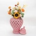 thumbnail image 3 of Ceramic Ginger Jar Display Lattice Hollow Vase Temple Jar Storage Jar Handicraft Ornament for Desktop Office Gift Decoration, Pink, 7.87x7.87x13inch, 3 of 8
