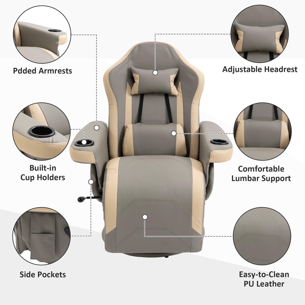 GVN Modern Recliner Chair, Manual Recliner Armchair PU Leather Lounge Chair w/ Cup Holder and Storage Pocket