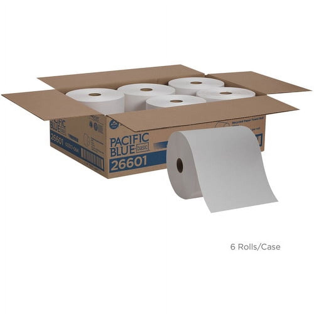 Pacific Blue Basic Recycled Paper Towel Roll by GP PRO 1 Ply - 7.88" x 800 ft - White- 6 / Carton