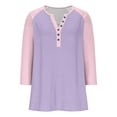 thumbnail image 3 of Womens Henley Shirts, 3/4 Sleeve Shirts for Women Fall Casual Color Patchwork Button Up Notch V Neck T Shirts S-3XL, 3 of 8