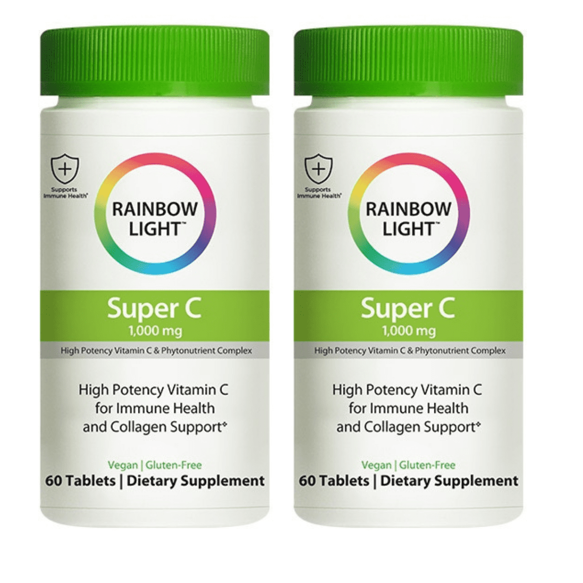 Rainbow Light - Super C 1,000 mg   - Food-based, High Potency, Vegan Vitamin C Supplement, Supports Immune Health and Provides Antioxidant Protection (2 Packs of 60 Tablets)