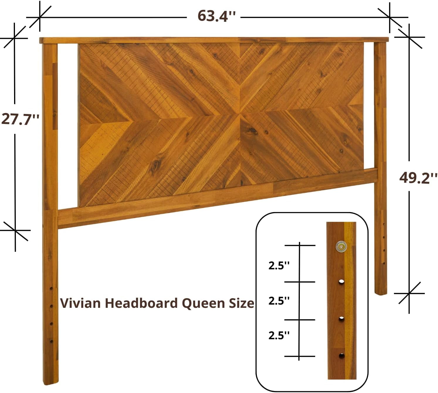 Vivian Queen Headboard ONLY, Rustic & Scandinavian Style with Solid Acacia Wood, Easy Assembly, Rustic Golden Brown