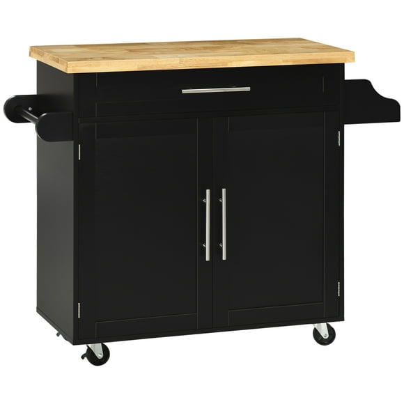 HOMCOM Kitchen Island with Storage, Rolling Cart Trolley, Black