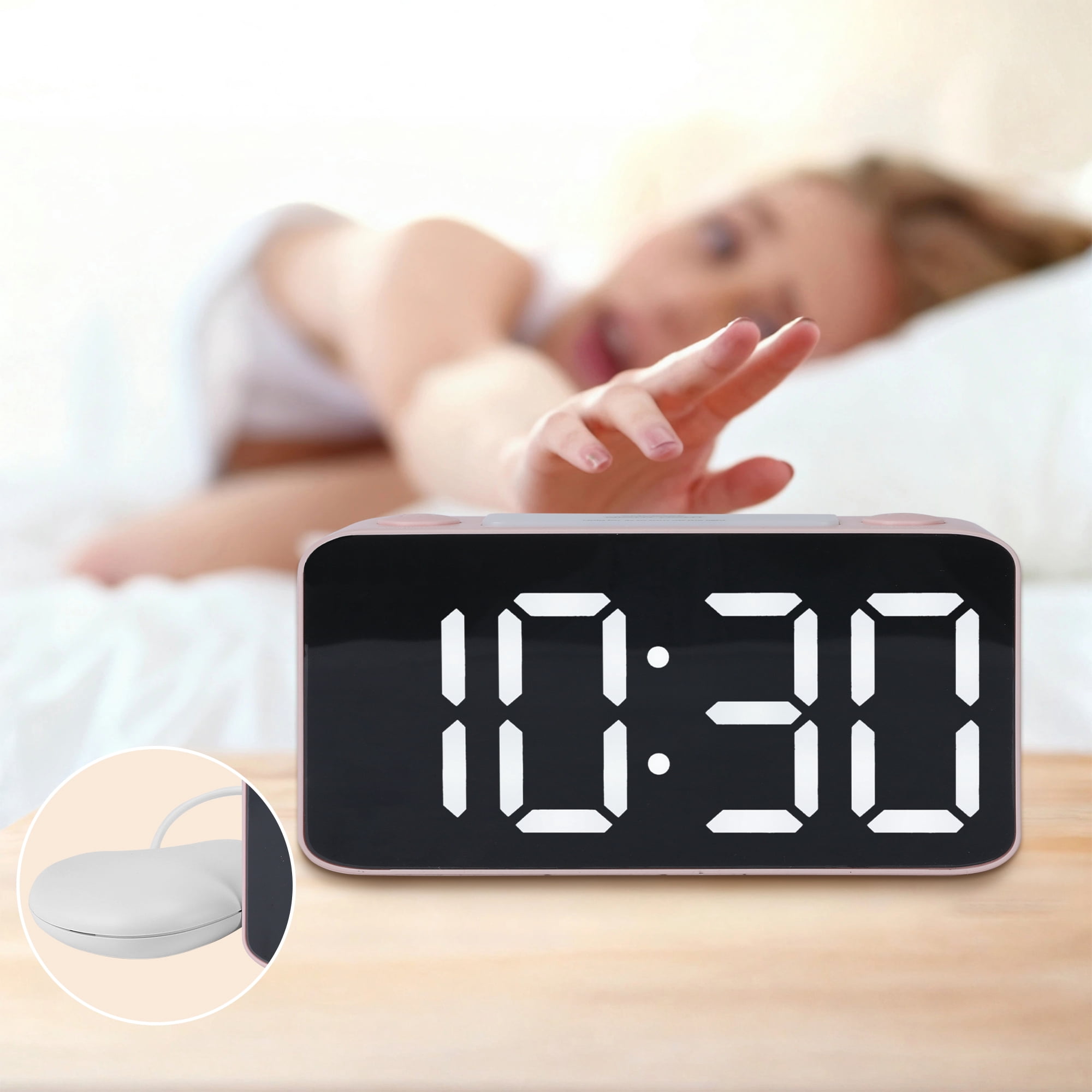 Unique Bargains Large LED Display Digital Alarm Clock Pink 6.7"L x 2.0"W x 3.1"H