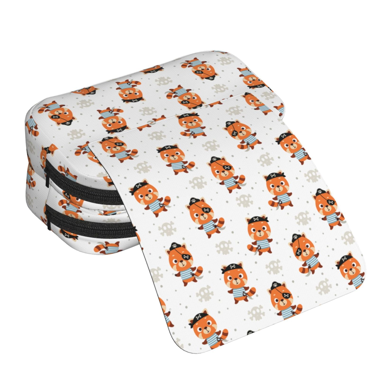 Rateoe Cute Little Pirate Red Panda Pattern Double Clamshell Pen Case, Storage Organizer with Two Zipper Compartments– Holds Up to 50 Pencils & Pens