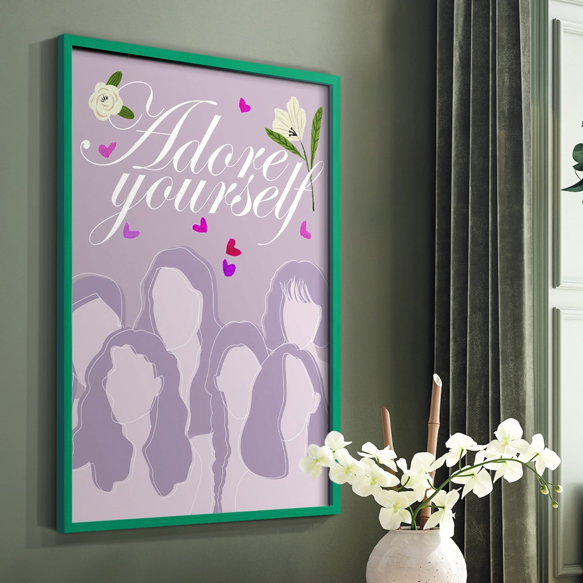 Happy Galentine's Day Collection B Framed Print in Green Solid Wood Framed Print No Nail Hanging