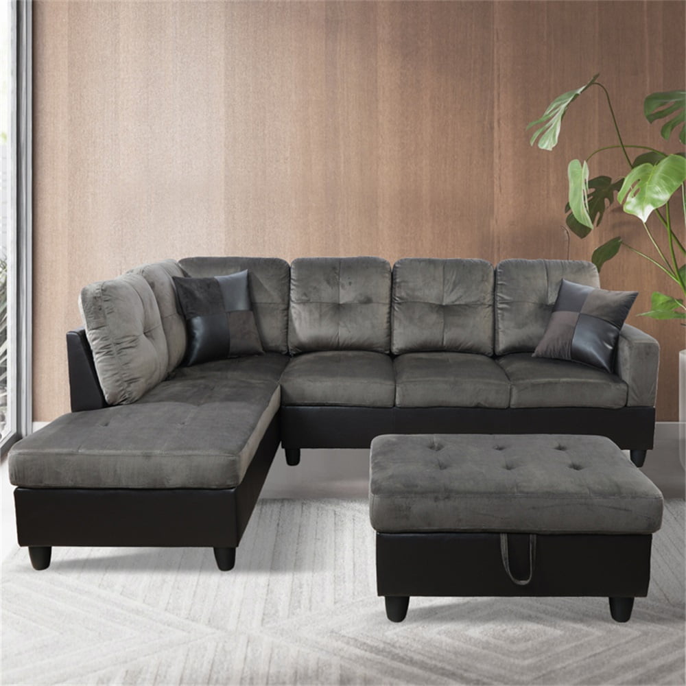 Hommoo Sectional Sofa Couch Free Combination Sectional Couch, L Shaped Sectional Sofa, Modern Sofa Set for Living Room, Dark Brown(Without Ottoman)