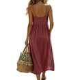 thumbnail image 5 of Vivianyo HD Women's V-Neck Spaghetti Strap Midi Dress, Summer Casual A-Line Sundress for Women, with Front Button Gathered and Side Pockets, Women's S, Sizes S-2XL, 5 of 6