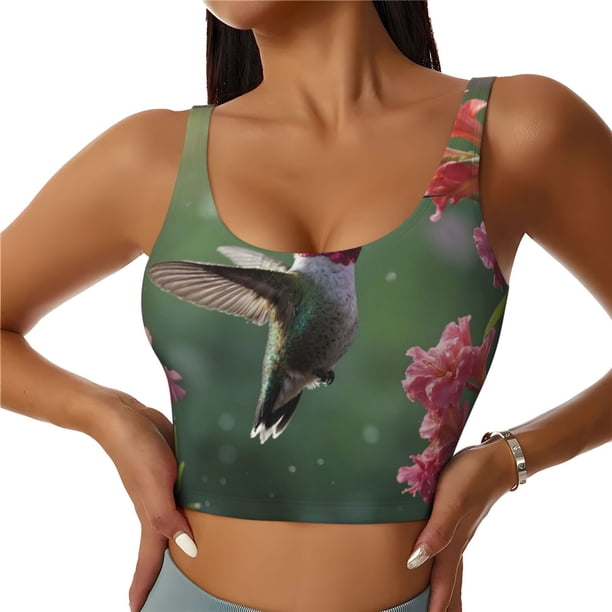Fotbe Humming Bird 1 Sujetador Deportivo Largo sin Aros para Mujer con Almohadillas y Soporte Medio, Transpirable y Absorbente, Camiseta Tipo Chaleco o Tank Top-Large