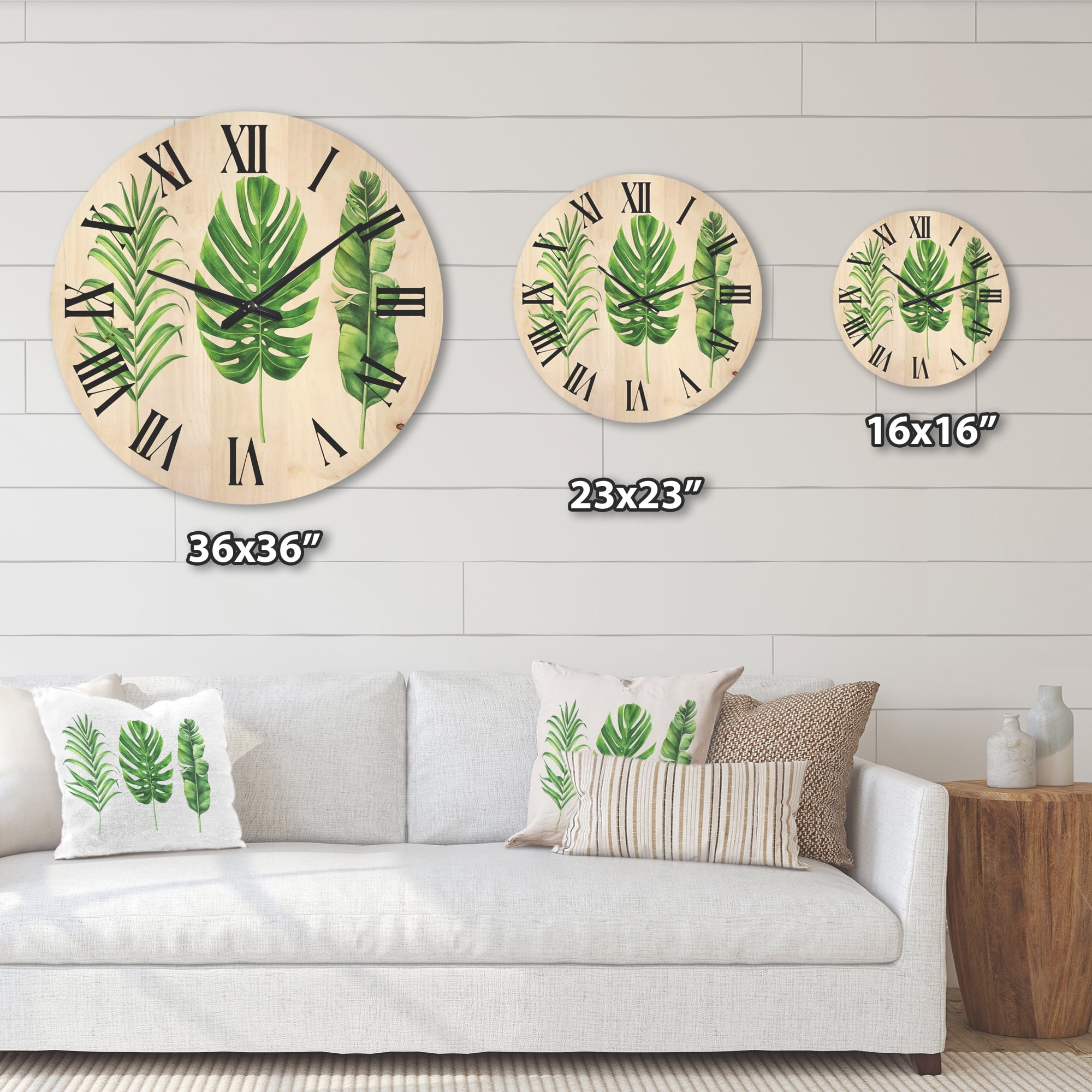 Designart 'Close Up Of Tropical Leaf Of Monstera IV' Farmhouse Wood Wall Clock
