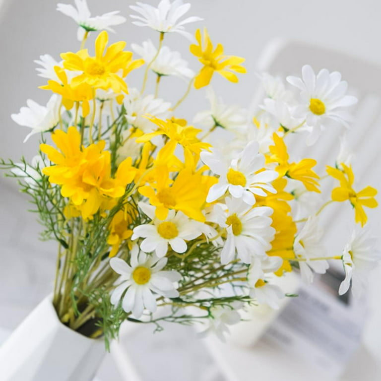 Artificial Flowers, Daisy Flower with Vase Silky Artificial Daisies Bouquet  Fake Plant Bonsai for Wedding Decoration, Decor