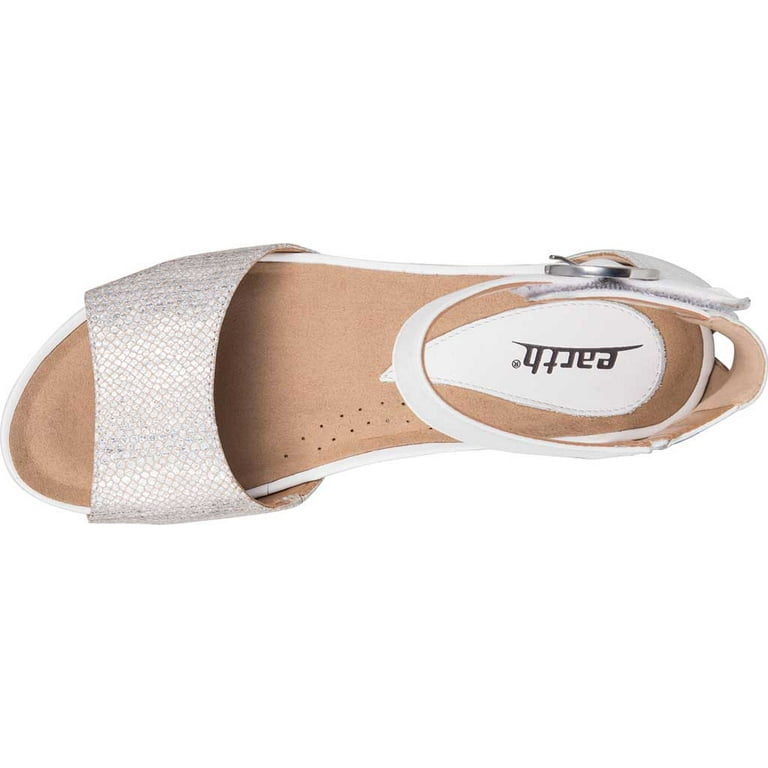 Women's Earth Hera Ankle Strap Sandal Silver Snake Print Suede