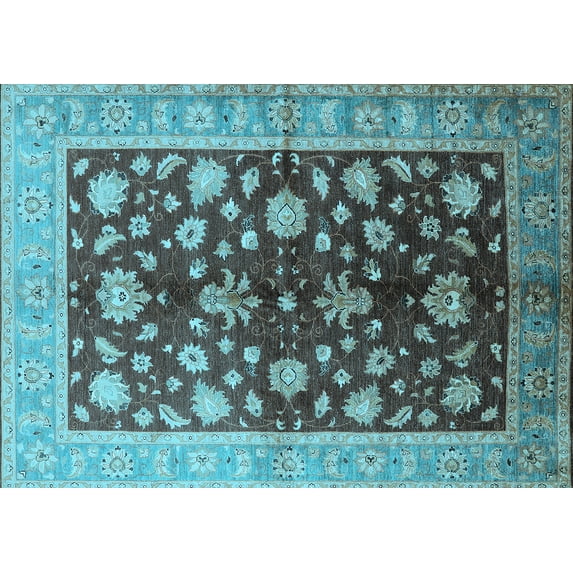 Ahgly Company Indoor Rectangle Oriental Light Blue Industrial Area Rugs, 7' x 10'