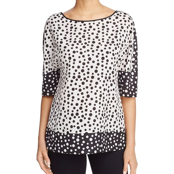 Finity Womens Polka Dot Pullover Blouse, White, 8