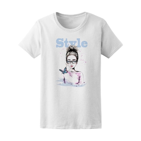 Cute Fashion Girl And Butterfly T-Shirt Women -Image by Shutterstock, Female Small