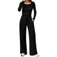 thumbnail image 3 of Women'S 2 Piece Matching Lounge Sets Fall Fashion Outfits Henley Neck Sweater Top Wide Leg Pants Sweat Suits, 3 of 9