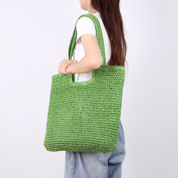 Bolsos de playa de verano Bolso tejido de gran capacidad para mujer Bolsos casuales de moda (Verde)