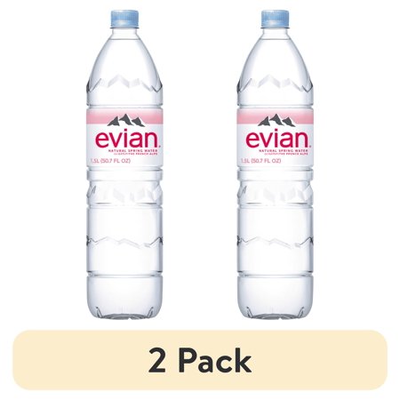(2 pack) Evian Natural Spring Drinking Water, 1.5 L, 1 Bottle