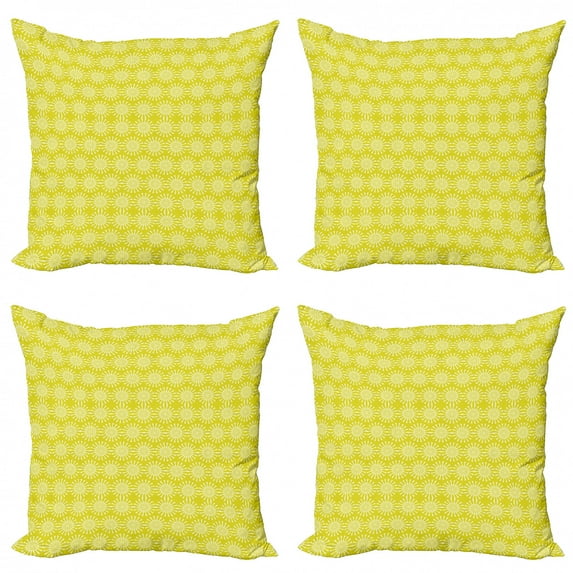 Abstract Throw Pillow Cushion Case Pack of 4, Illustration of Round Elements with Spikes Geometric Details Summer Tones, Modern Accent Double-Sided Print, 4 Sizes, Avocado Green White, by Ambesonne