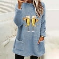 thumbnail image 1 of Liquidation à Moins de 6! Manteau Chaud Épais à Manches Longues Imprimé Col Rond pour Femmes Sevevn Offres d'Été Bleu P, 1 of 4