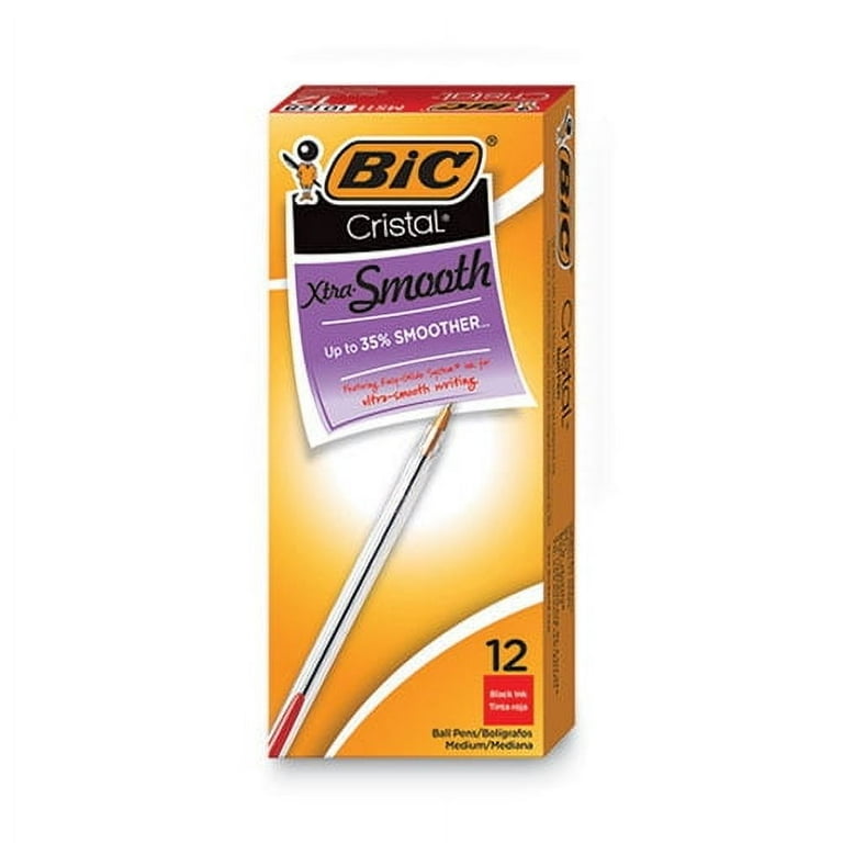 BIC Cristal Xtra Smooth Ballpoint Pen, Medium 1 mm, Red Ink Clear