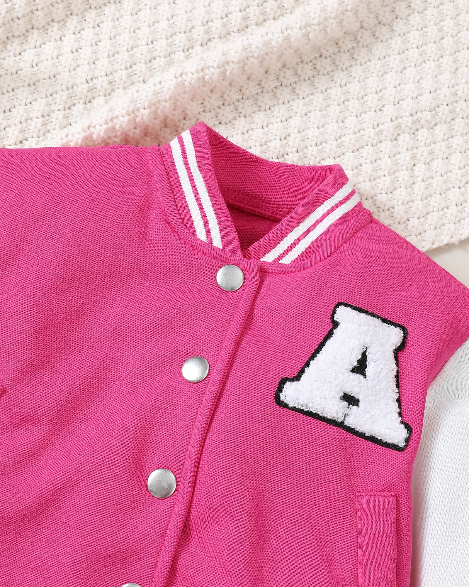 9 Years Big Girls Winter Outfits 10 Years Youth Child Kids Clothes Set Long Sleeves Letter Embroidery Baseball Lacket Color Block Coat Pleated Skirt Set 2pcs Clothing Pink