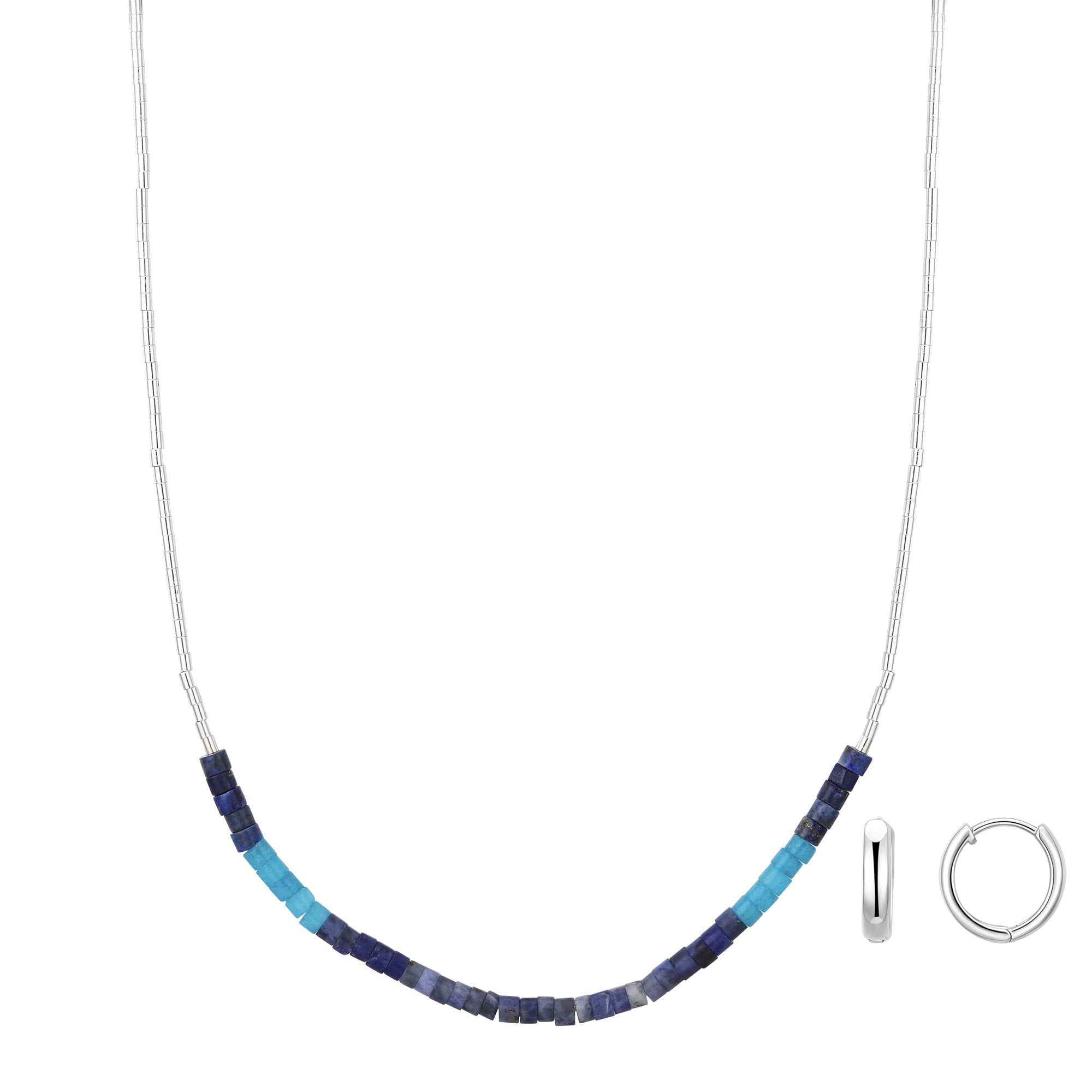 Believe by Brilliance Women's Blue Stone Multi Use Stretch Bracelet and Hoop Earring Set, 20.5"