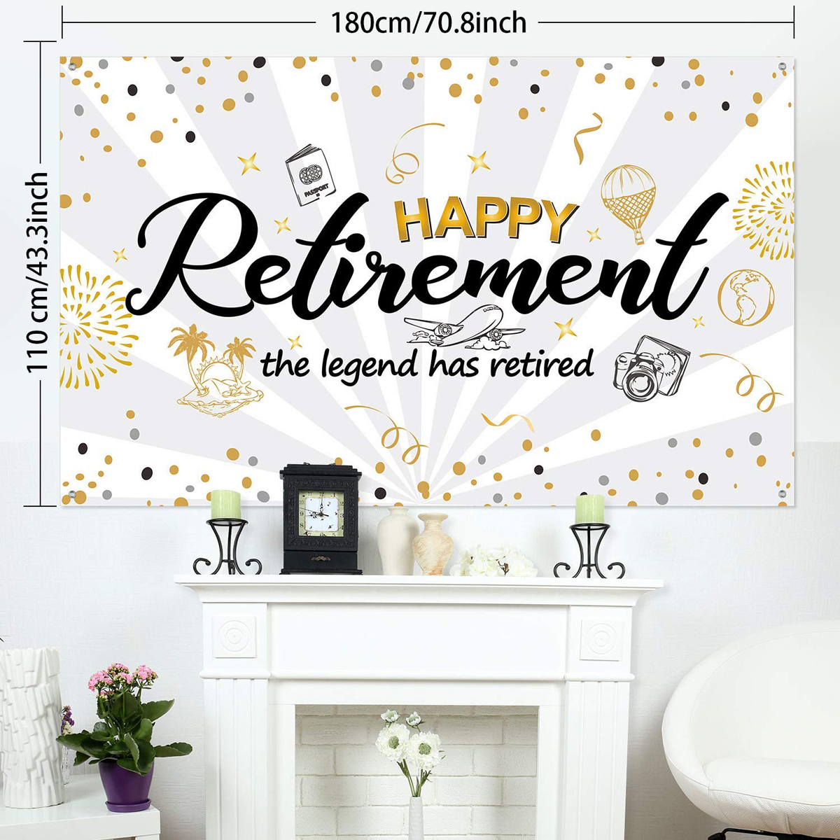 Banner „Happy Retirement“ – 2,7 M Lang, Einseitig Bedruckt, Ideal Für Rentenparty-Deko
