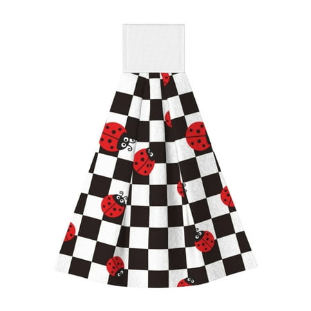 

Gaeub Ladybugs Of Black And White Checkers Print Hand Towels with Hook Hanging Tie Towels Coral Velvet Dishtowels for Bathroom Restroom Home Decor