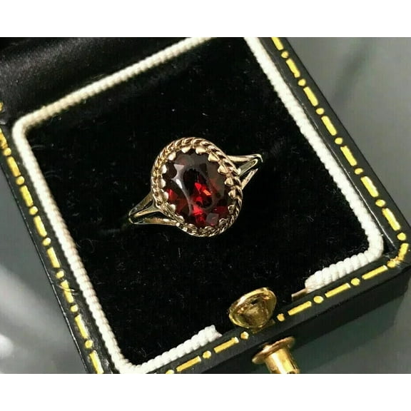 3Ct Oval Cut Simulated Red Garnet Women's Engagement Gift Ring 14K Yellow Gold Plated