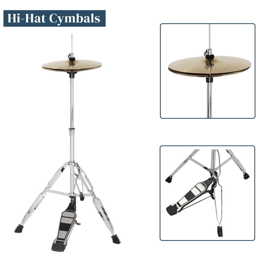 Tcbosik 5-Piece Full Size Adult Drum Set w/Sticks, Bass Drum, Snare Drum, Floor Tom, 16" Ride Cymbal, 14" Hi-Hat Cymbals, 2 Tom Drum, Drum Pedal and Stool, Percussion Kit, Blue