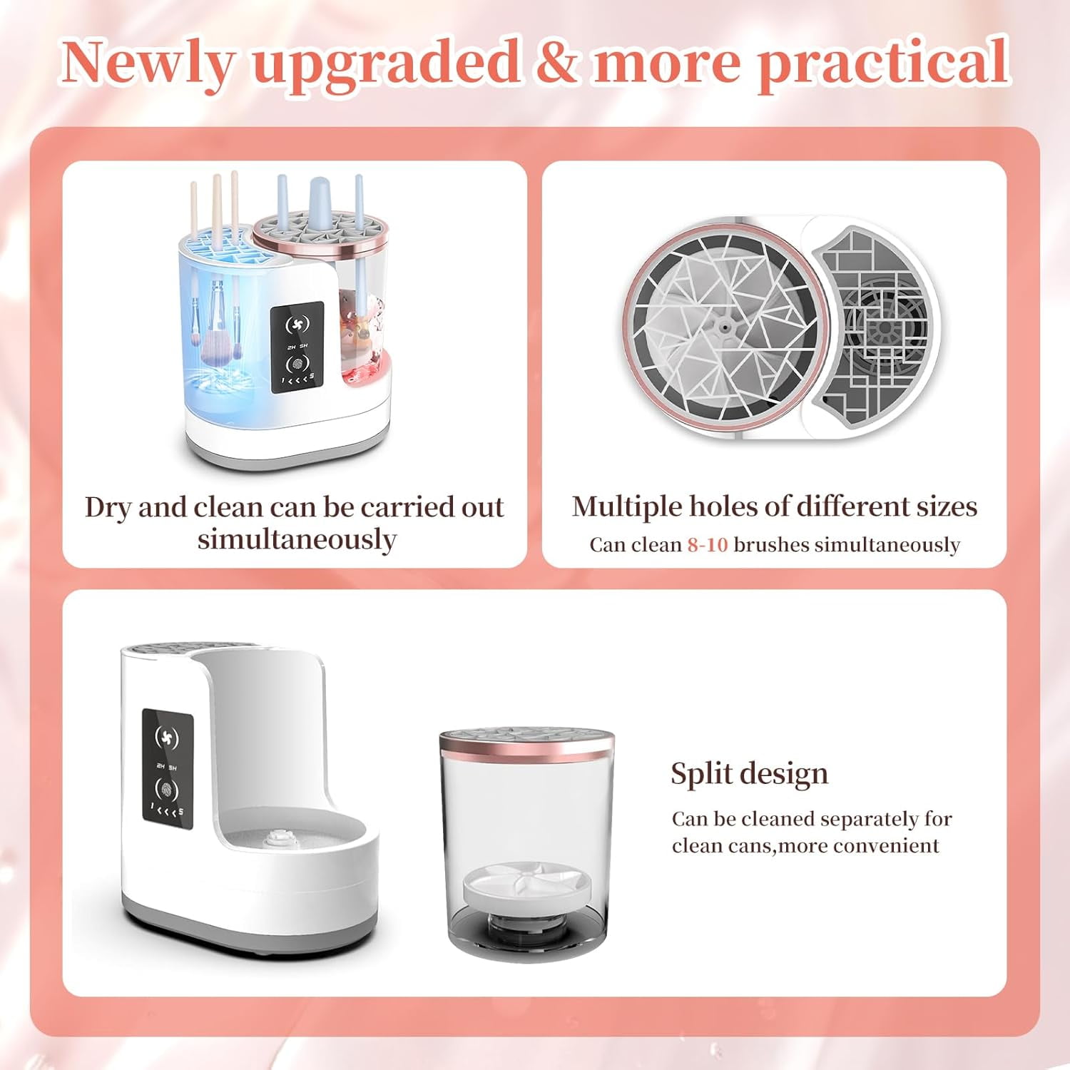3 IN 1 Electric Makeup Brush Cleaner Machine, Betahouse Makeup Brush Dryer, Portable Automatic Cosmetic Brushes Cleaner Tool for All Size Beauty Makeup Brush Set