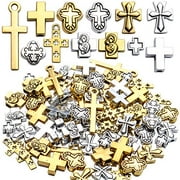 Cross Beads and Charms,100 Gram Antique Golden Silver Cross Spacer Beads Tibetan Crucifix Cross Loose Beads Charms Jewelry Accessories for Crafts Necklace Bracelet Earring,12 Styles