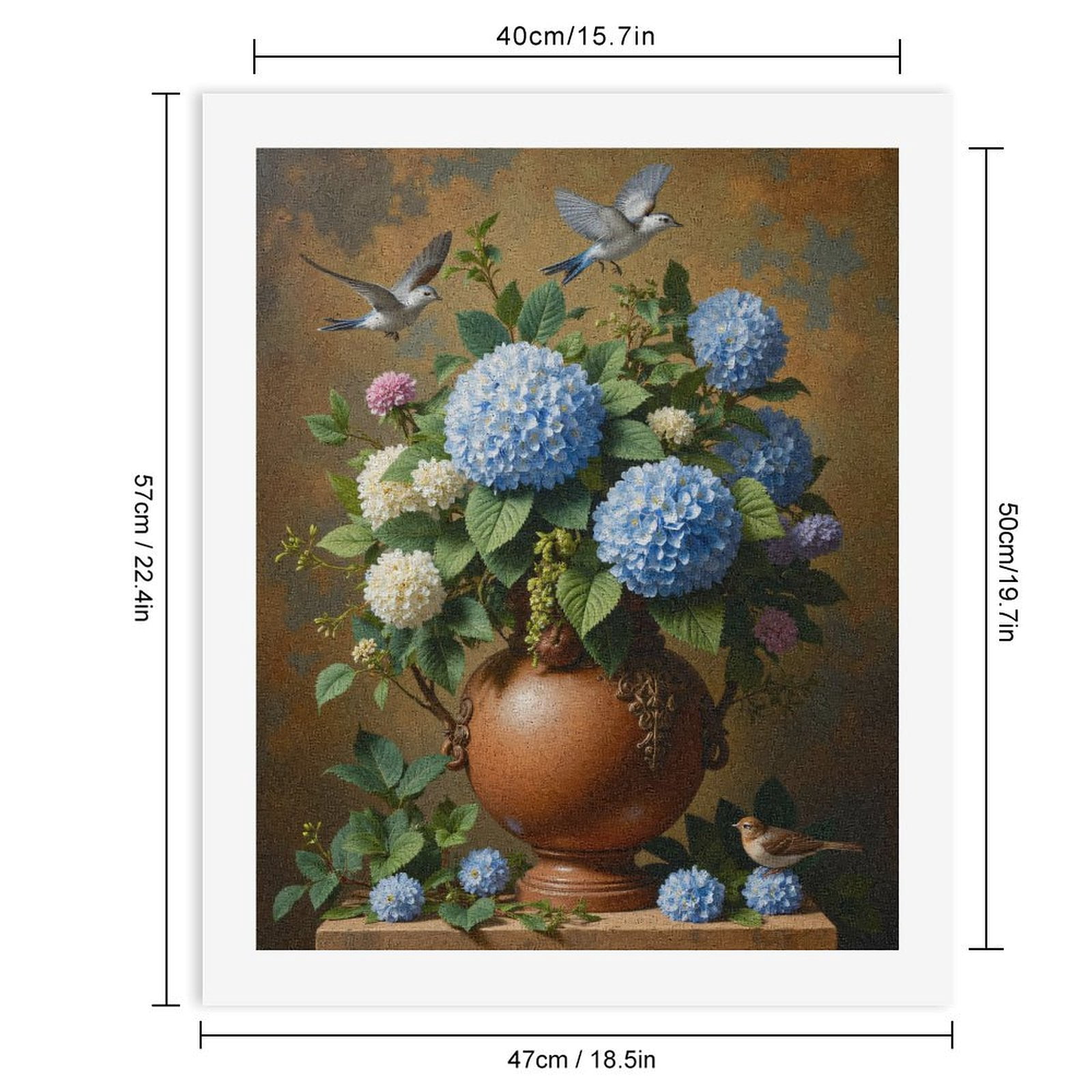 Paint By Numbers Kit for Adults Beginner - Blue Hydrangeas Vase Birds Painting DIY Canvas Painting Kits for Adults, Frameless Paint By Number for Adults for Home Wall Decor 16x20 Inch