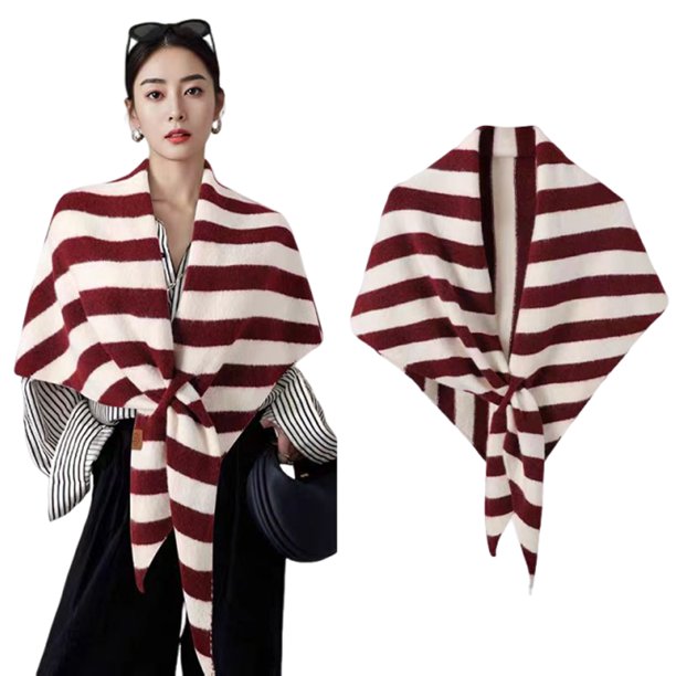 Guardurnaity Elegante jersey de lana triangular para mujer, tejido acrílico y lana, ideal para viajes, combina a la perfección con diversas Accesorios de disfraces raya roja